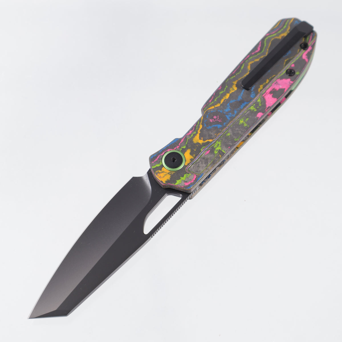 Kizer Mash Button Liner Lock - 80s Camo Carbon w/ Green Accents - Matte DLC Ultra M390 - Ki3699BSE1