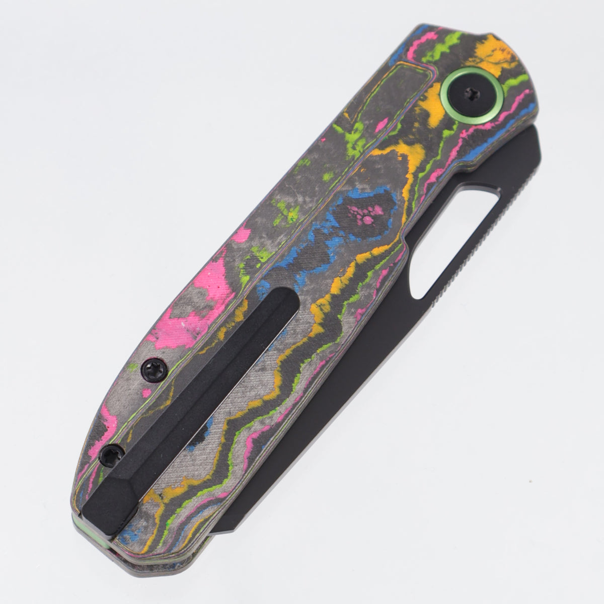 Kizer Mash Button Liner Lock - 80s Camo Carbon w/ Green Accents - Matte DLC Ultra M390 - Ki3699BSE1