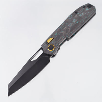 Kizer Mash Button Liner Lock - Shipwreck Camo Carbon w/ Gold Accents - Black Stonewash M390 - Ki3699BSA3