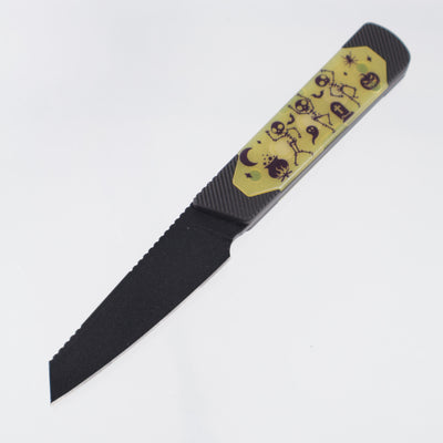 Kizer Halloween Hallow Fixed - Black Aluminum w/ Yellow GITD Acrylic Inlays - Black PVD 10V - 1123HW1