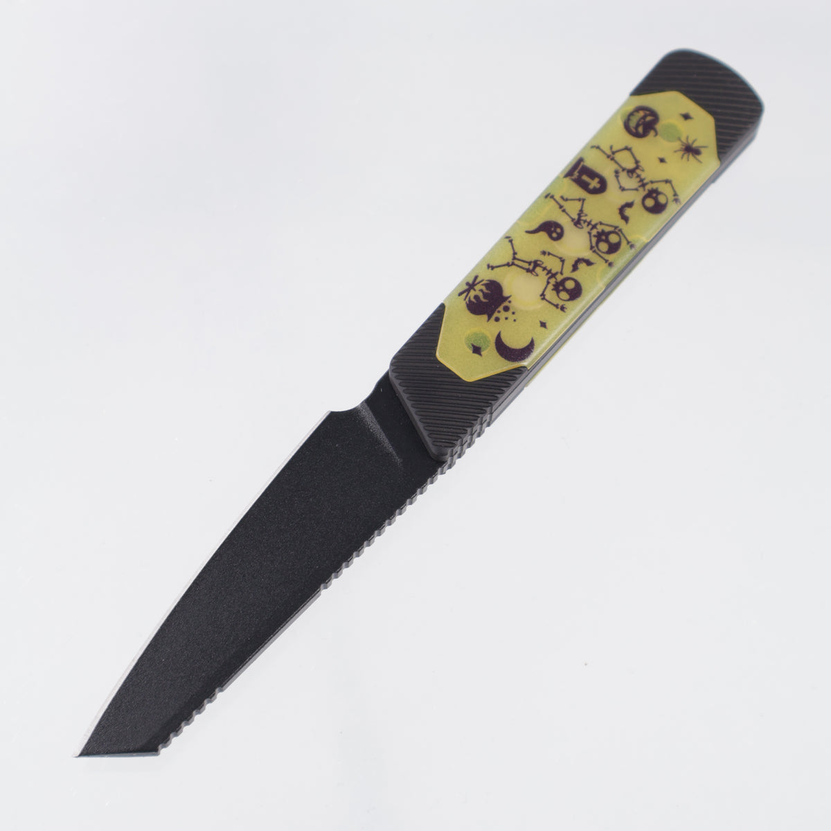 Kizer Halloween Hallow Fixed - Black Aluminum w/ Yellow GITD Acrylic Inlays - Black PVD 10V - 1123HW1