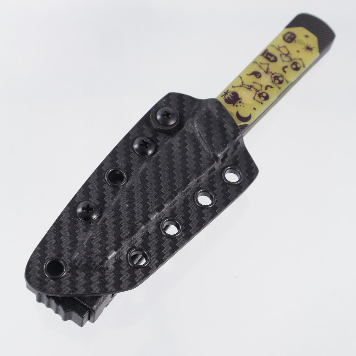 Kizer Halloween Hallow Fixed - Black Aluminum w/ Yellow GITD Acrylic Inlays - Black PVD 10V - 1123HW1