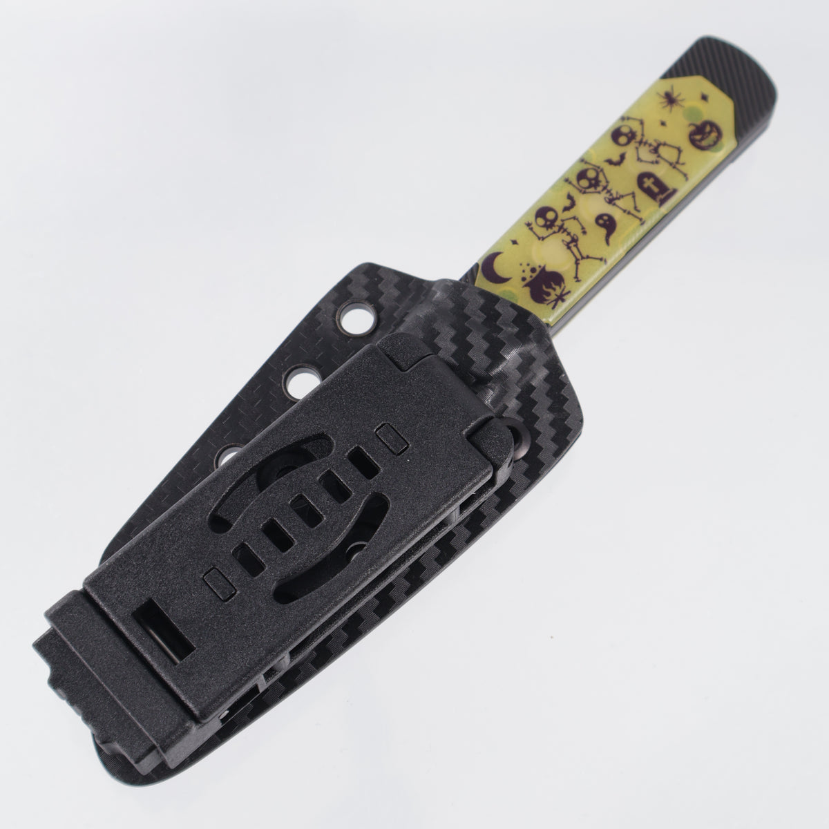 Kizer Halloween Hallow Fixed - Black Aluminum w/ Yellow GITD Acrylic Inlays - Black PVD 10V - 1123HW1