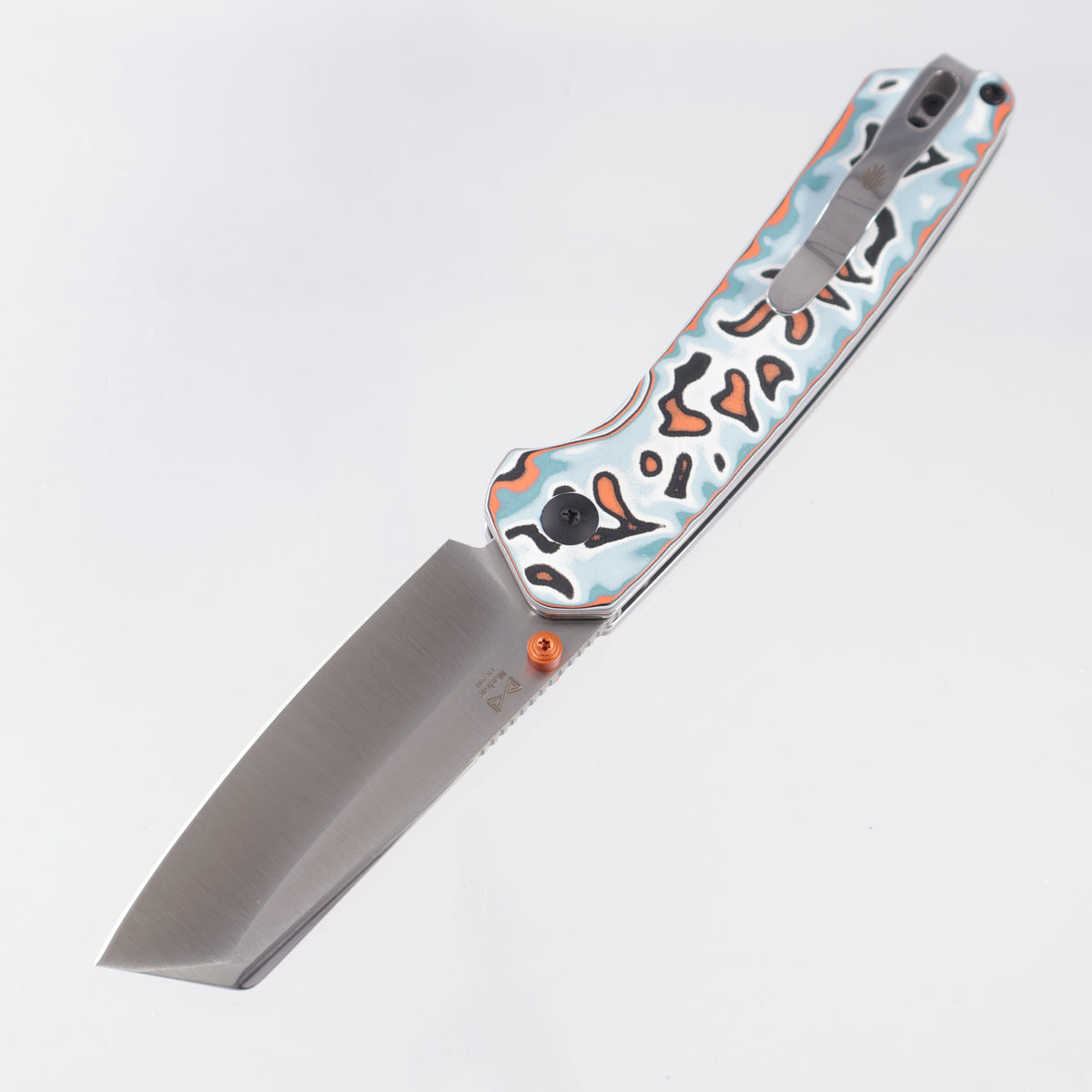 Kizer Madrac Button Liner Lock - Coral Vortex Micarta w/ Orange Accents - Satin 14C28N - V3693BSA2