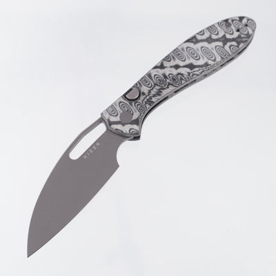 Kizer Masu - Gray & Black Vortex Micarta w/ Blue GITD G10 Backspacer - Gray PVD 14C28N - V3697A2
