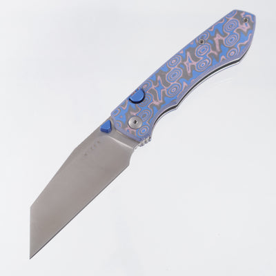 Kizer Wharning - Blue & Purple Vortex Micarta w/ Blue Accents - Satin Nitro-V - V3738BW2