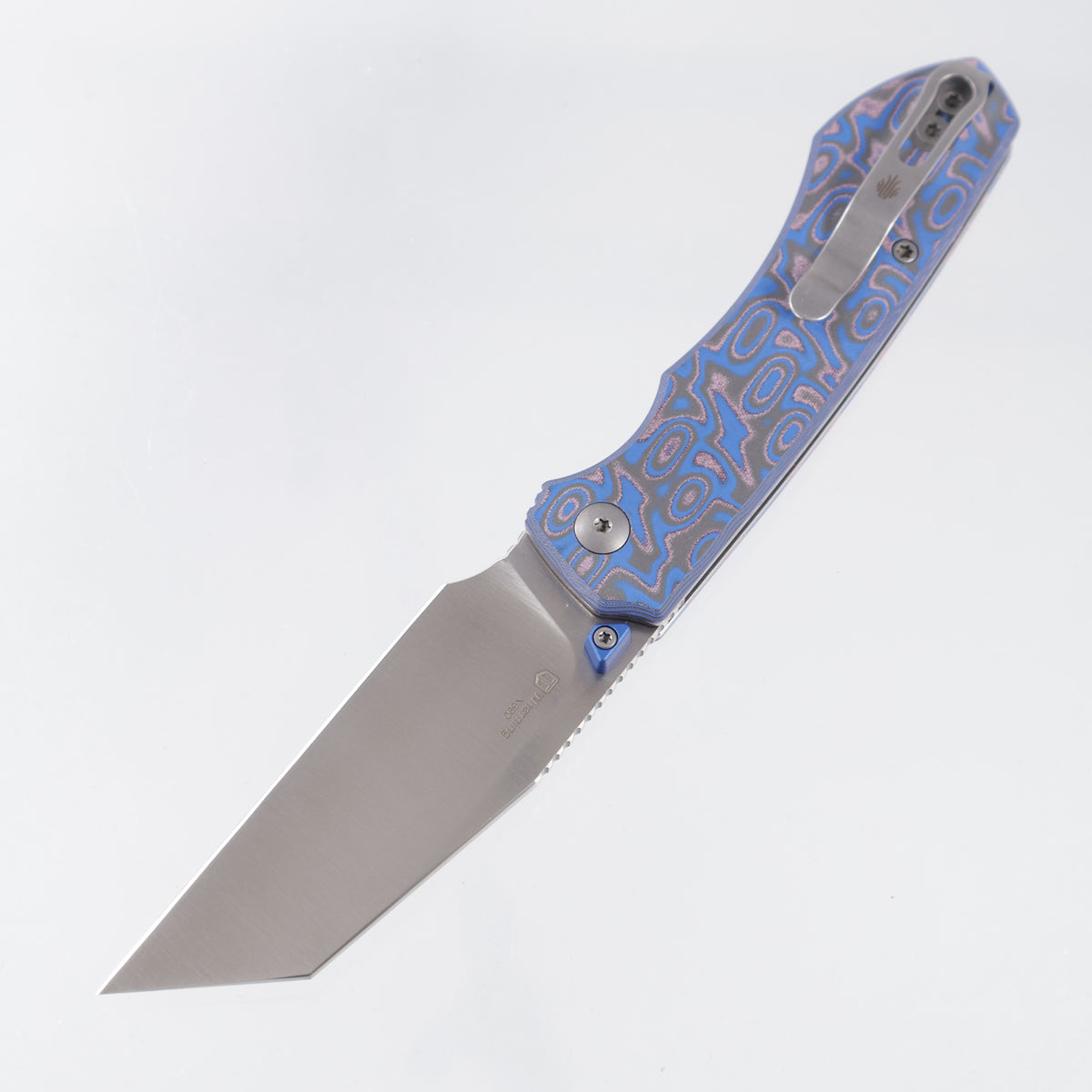 Kizer Wharning - Blue & Purple Vortex Micarta w/ Blue Accents - Satin Nitro-V - V3738BW2
