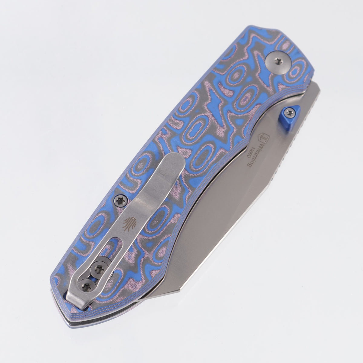Kizer Wharning - Blue & Purple Vortex Micarta w/ Blue Accents - Satin Nitro-V - V3738BW2