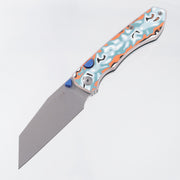 Kizer Wharning - Coral Vortex Micarta w/ Blue Accents - Stonewash Nitro-V - V3738BW4