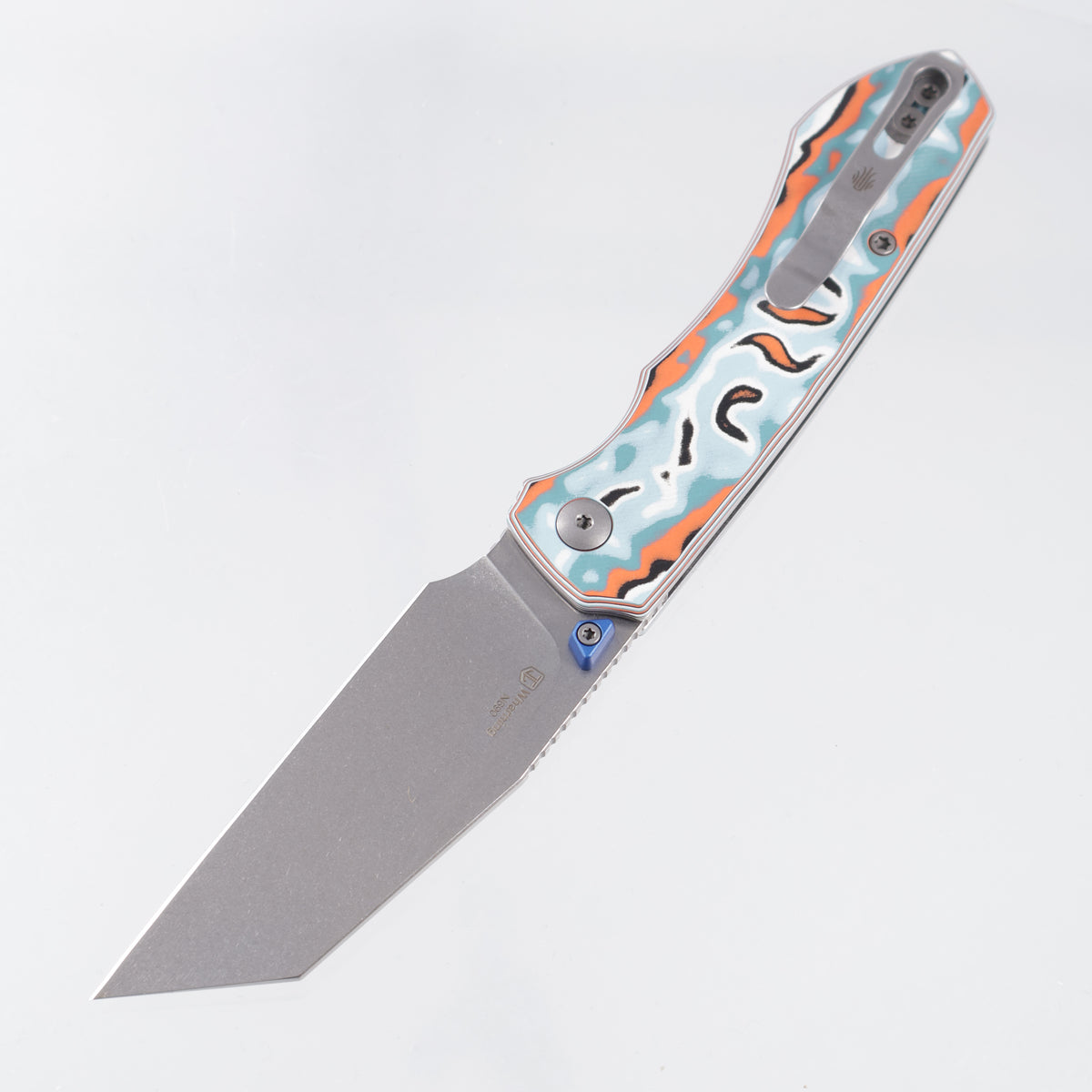 Kizer Wharning - Coral Vortex Micarta w/ Blue Accents - Stonewash Nitro-V - V3738BW4