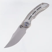 Kizer Silver Wing Lite - Stonewash Titanium w/ Silver Twill Carbon Fiber Inlay & Blue Accents - Stonewash S45VN - ZX-FK09A2