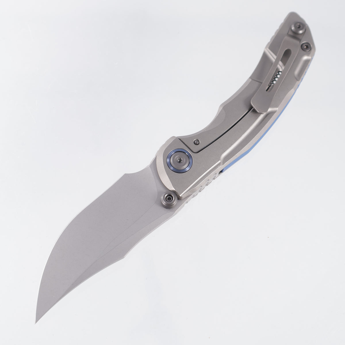 Kizer Silver Wing Lite - Stonewash Titanium w/ Silver Twill Carbon Fiber Inlay & Blue Accents - Stonewash S45VN - ZX-FK09A2