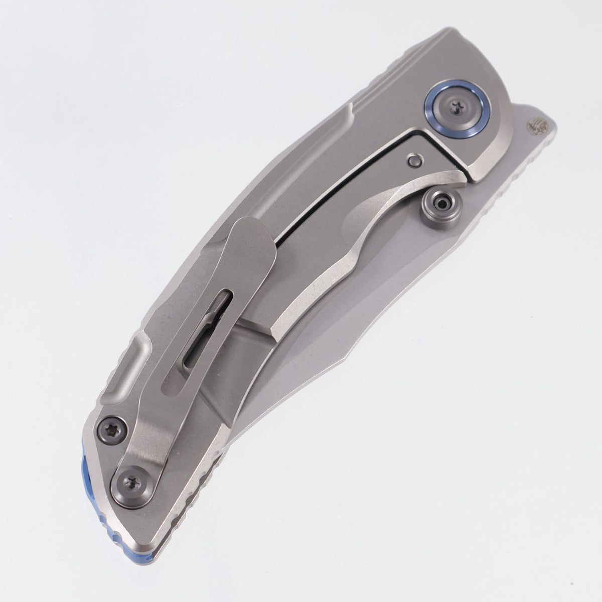 Kizer Silver Wing Lite - Stonewash Titanium w/ Silver Twill Carbon Fiber Inlay & Blue Accents - Stonewash S45VN - ZX-FK09A2