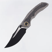 Kizer Silver Wing Lite - Dark Stonewash Titanium w/ Shred Carbon Fiber Inlay & Gold Accents - Black PVD S45VN - ZX-FK09A1