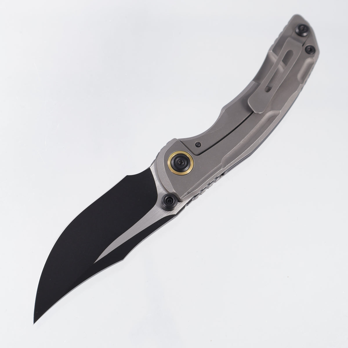 Kizer Silver Wing Lite - Dark Stonewash Titanium w/ Shred Carbon Fiber Inlay & Gold Accents - Black PVD S45VN - ZX-FK09A1