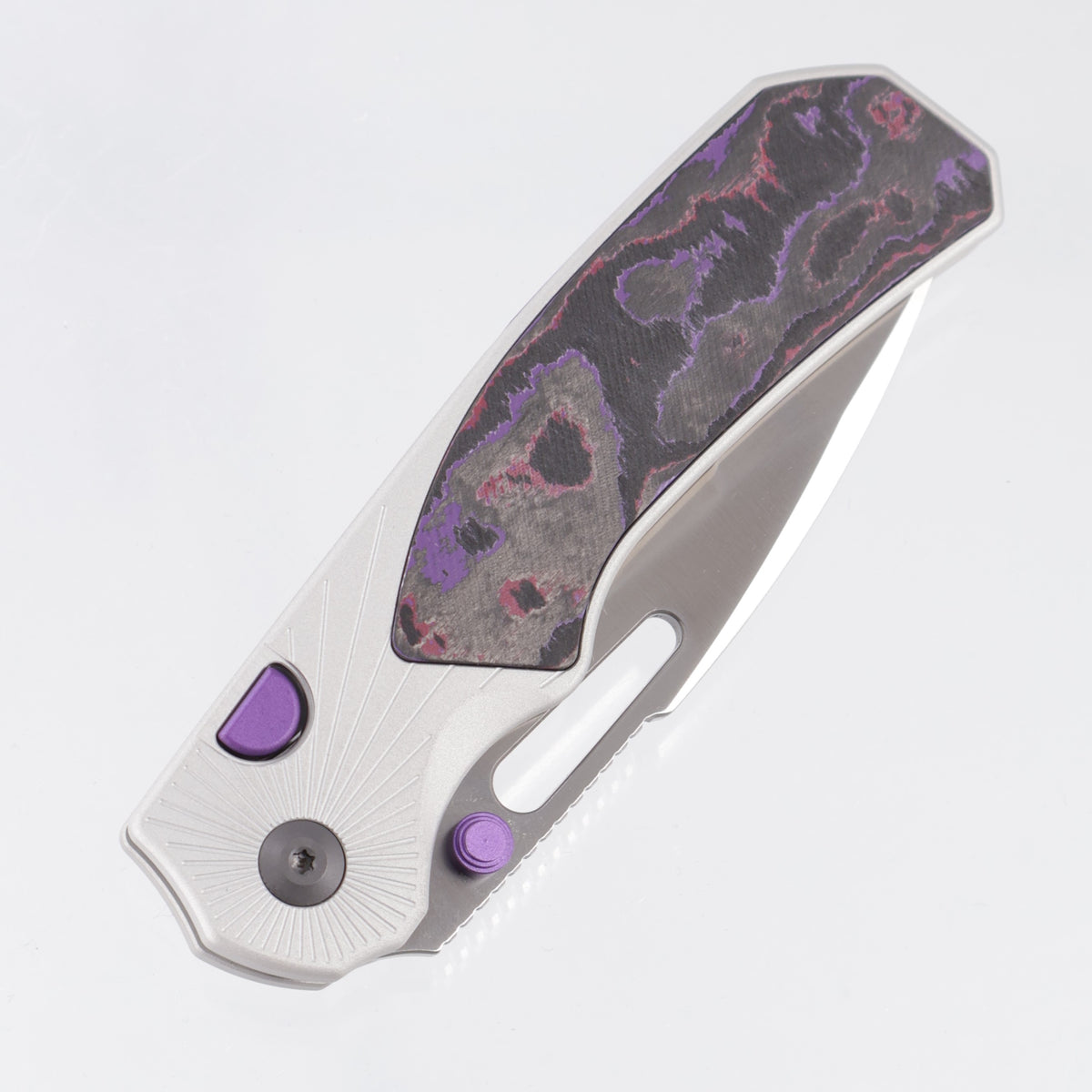 Kizer Durandal - Silver Aluminum w/ Purple Haze Fat Carbon Inlays & Purple Accents - Satin S35VN - K3765BD3
