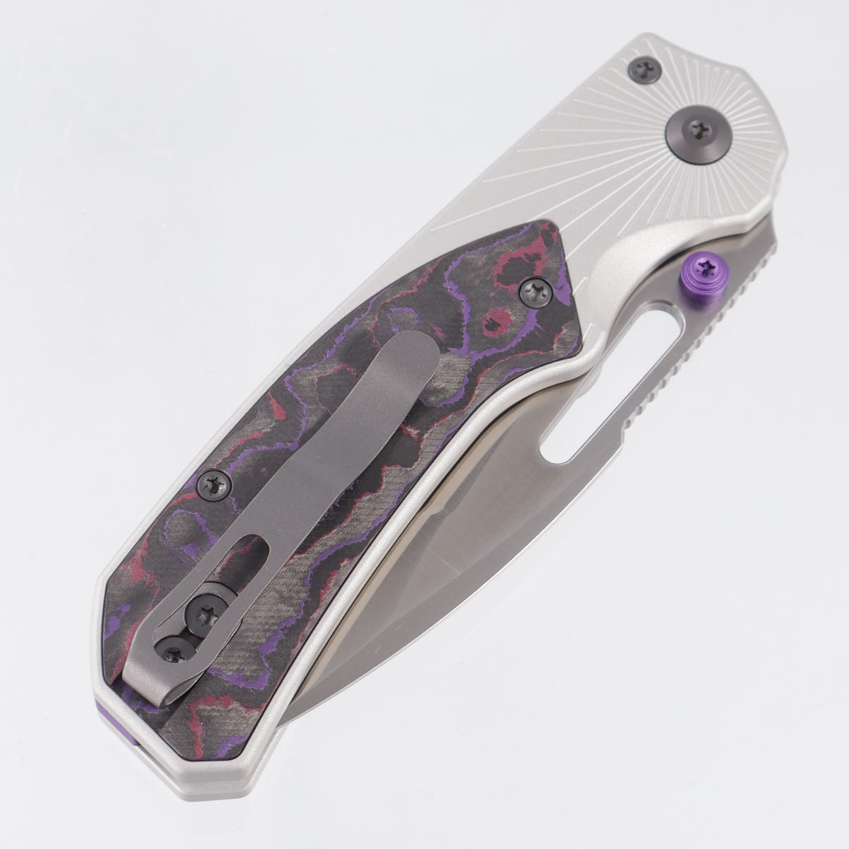 Kizer Durandal - Silver Aluminum w/ Purple Haze Fat Carbon Inlays & Purple Accents - Satin S35VN - K3765BD3