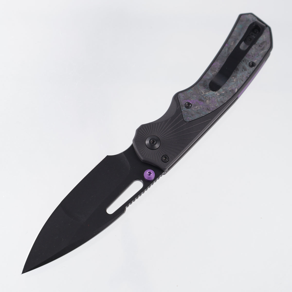 Kizer Durandal - Black Aluminum w/ Dark Matter Fat Carbon Inlays & Purple Accents - Black PVD S35VN - K3765BD1
