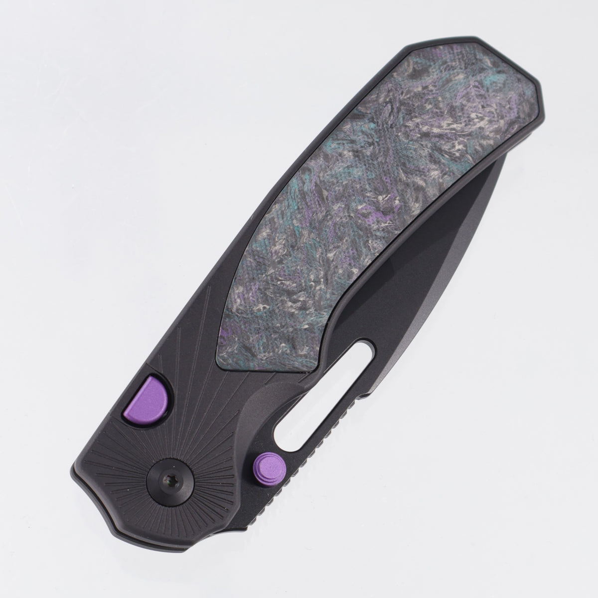 Kizer Durandal - Black Aluminum w/ Dark Matter Fat Carbon Inlays & Purple Accents - Black PVD S35VN - K3765BD1