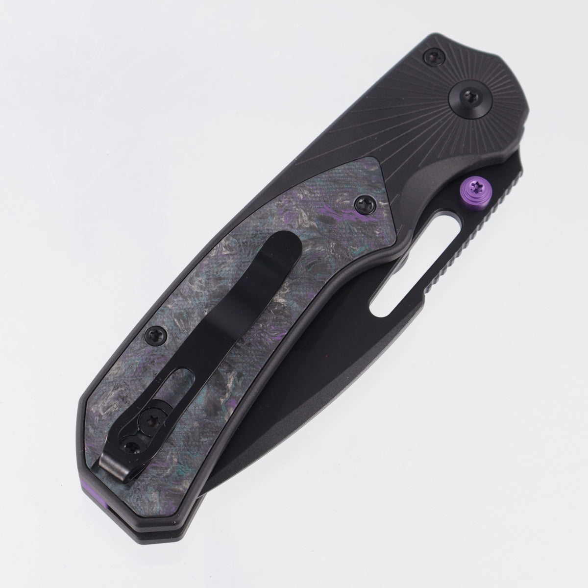 Kizer Durandal - Black Aluminum w/ Dark Matter Fat Carbon Inlays & Purple Accents - Black PVD S35VN - K3765BD1