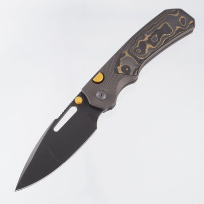 Kizer Durandal - Dark Gray Aluminum w/ Gold Camo Fat Carbon Inlays & Gold Accents - Gunmetal Gray PVD S35VN - K3765BD2