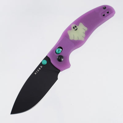 Kizer Halloween Sheepdog C01C 2.9 Clutch Lock - Purple GITD G10 w/ Green GITD G10 Inlays - Black PVD Nitro-V -  V3488.29CDE2