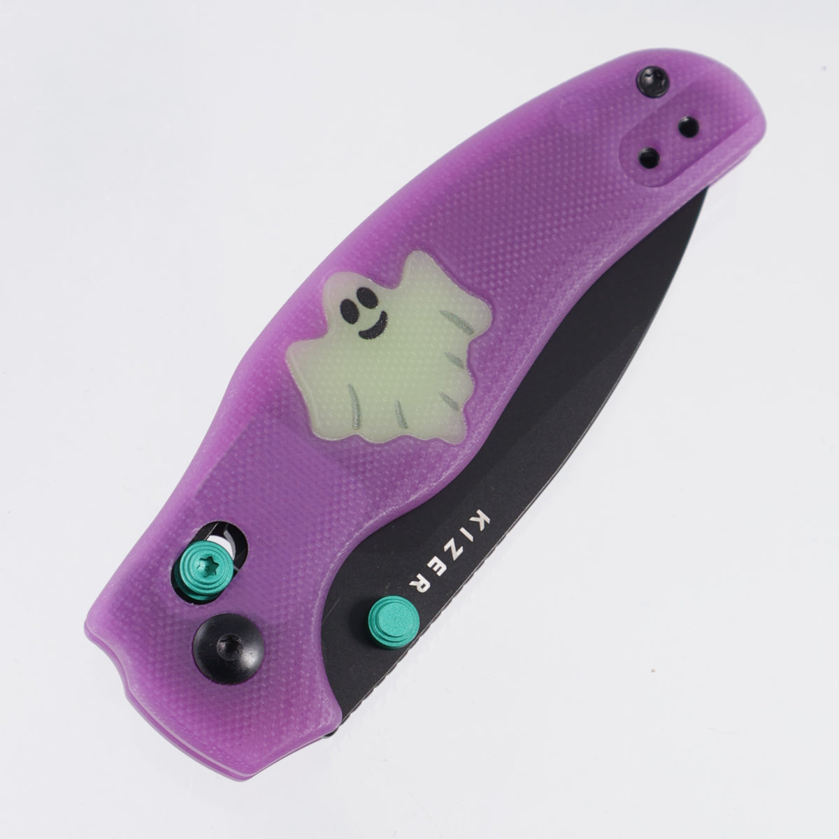 Kizer Halloween Sheepdog C01C 2.9 Clutch Lock - Purple GITD G10 w/ Green GITD G10 Inlays - Black PVD Nitro-V -  V3488.29CDE2