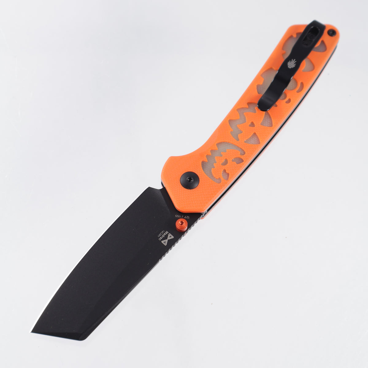 Kizer Halloween Madrac BLL - Orange G10 w/ Green GITD G10 Inlays - Black PVD 14C28N - V3693BSE3