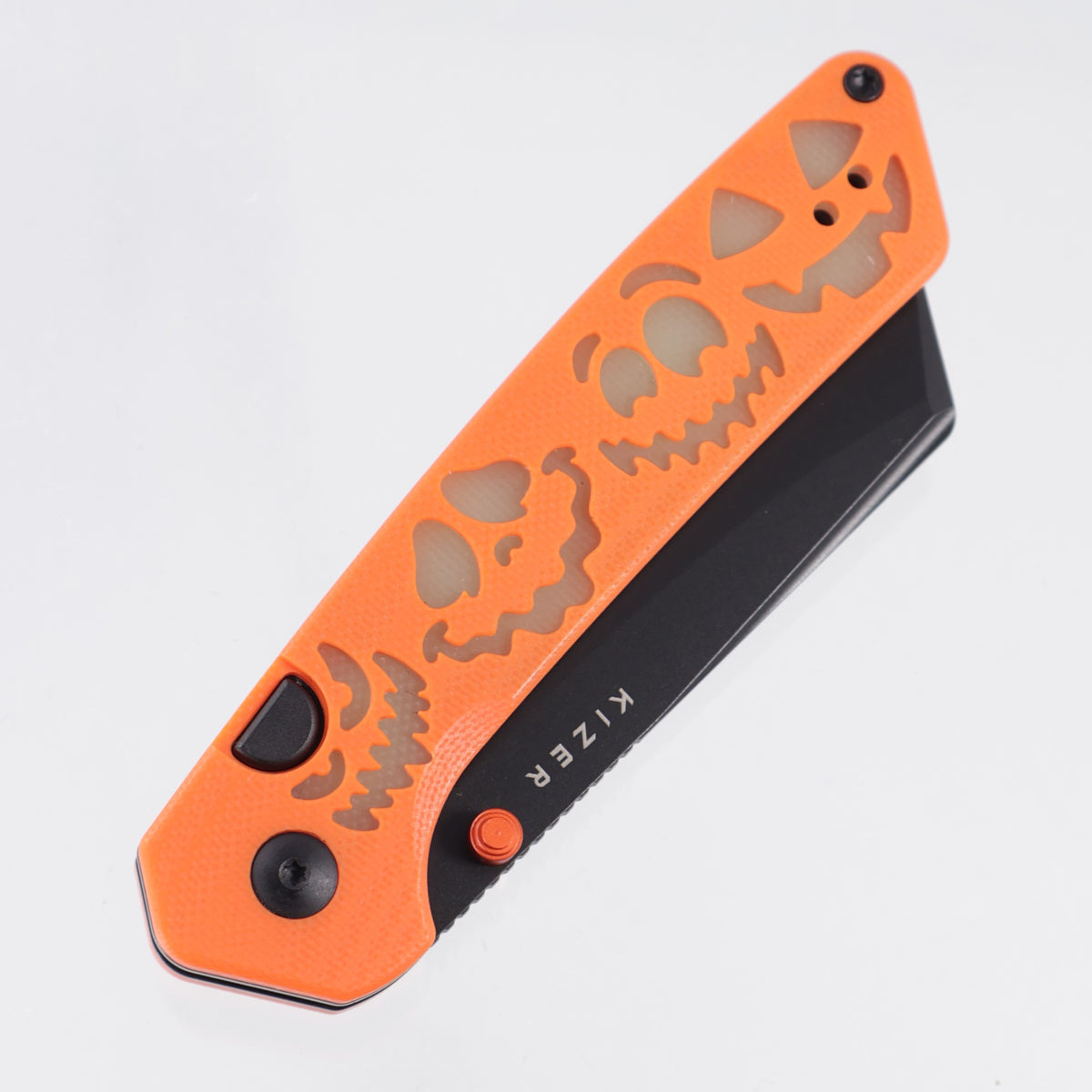 Kizer Halloween Madrac BLL - Orange G10 w/ Green GITD G10 Inlays - Black PVD 14C28N - V3693BSE3