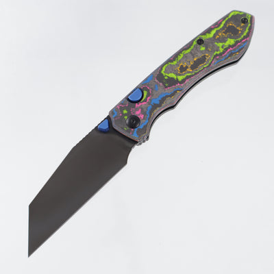Kizer Wharning - 80s Camo Carbon w/ Blue Accents - Matte DLC Ultra Magnacut - Ki378E3 - BROP Exclusive