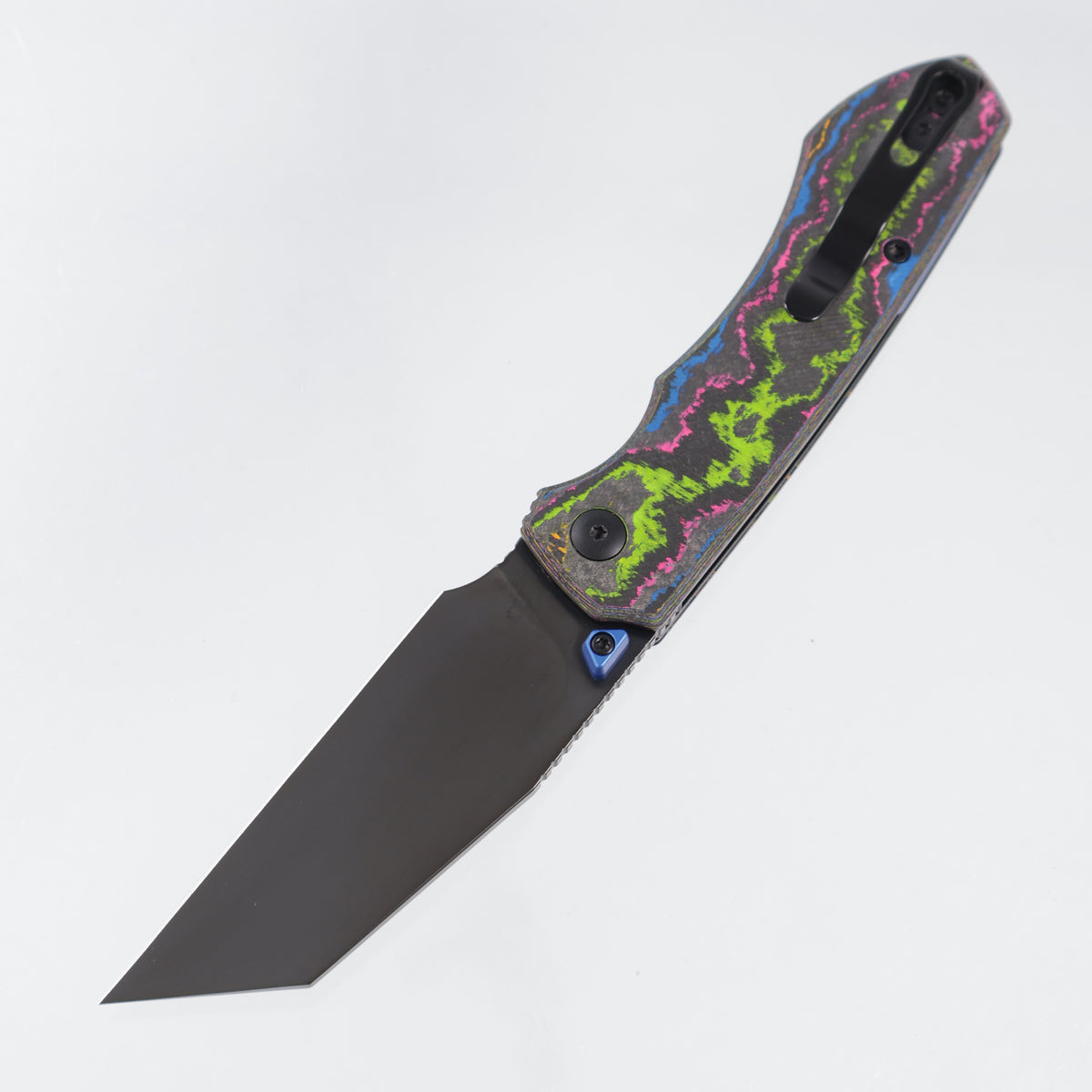 Kizer Wharning - 80s Camo Carbon w/ Blue Accents - Matte DLC Ultra Magnacut - Ki378E3 - BROP Exclusive