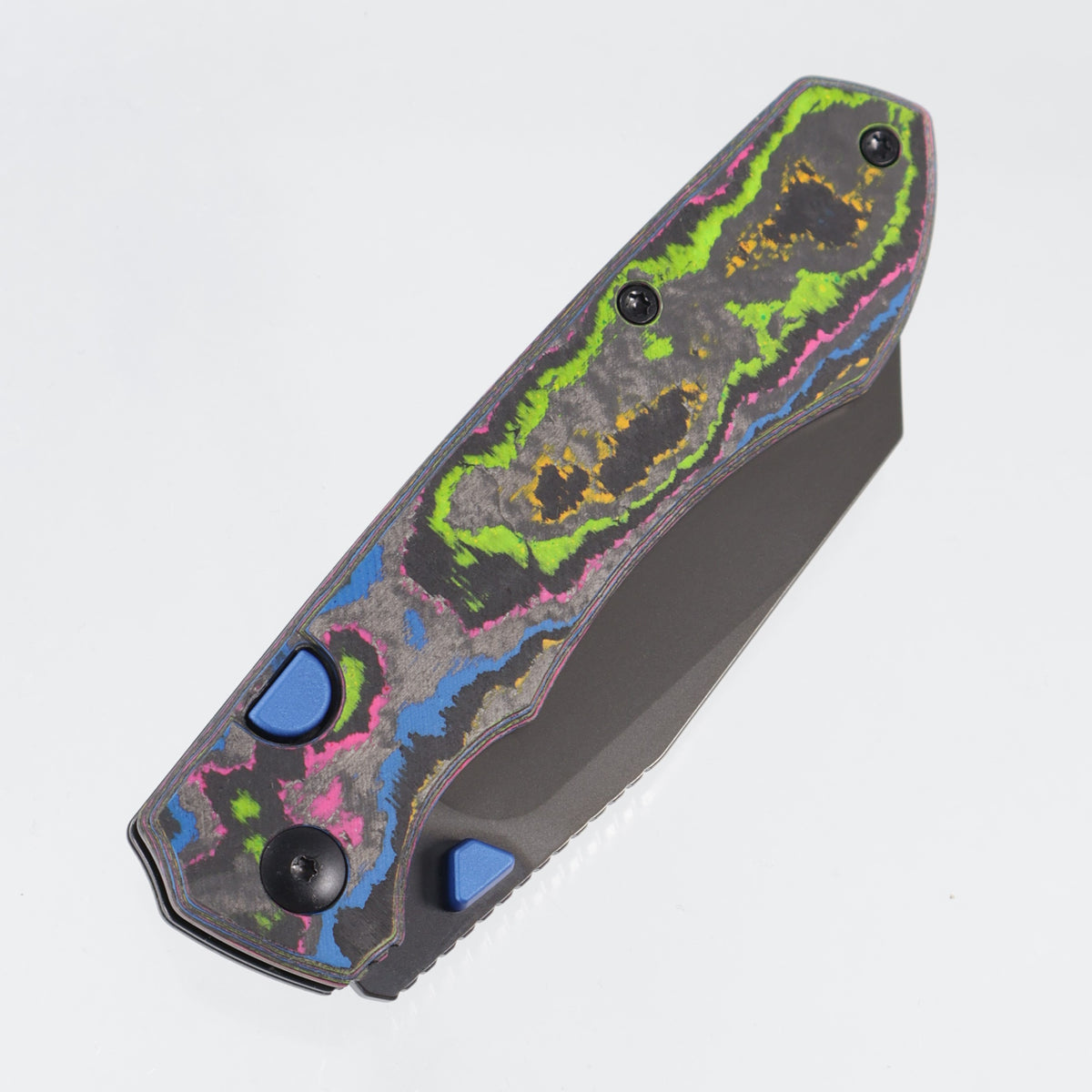 Kizer Wharning - 80s Camo Carbon w/ Blue Accents - Matte DLC Ultra Magnacut - Ki378E3 - BROP Exclusive