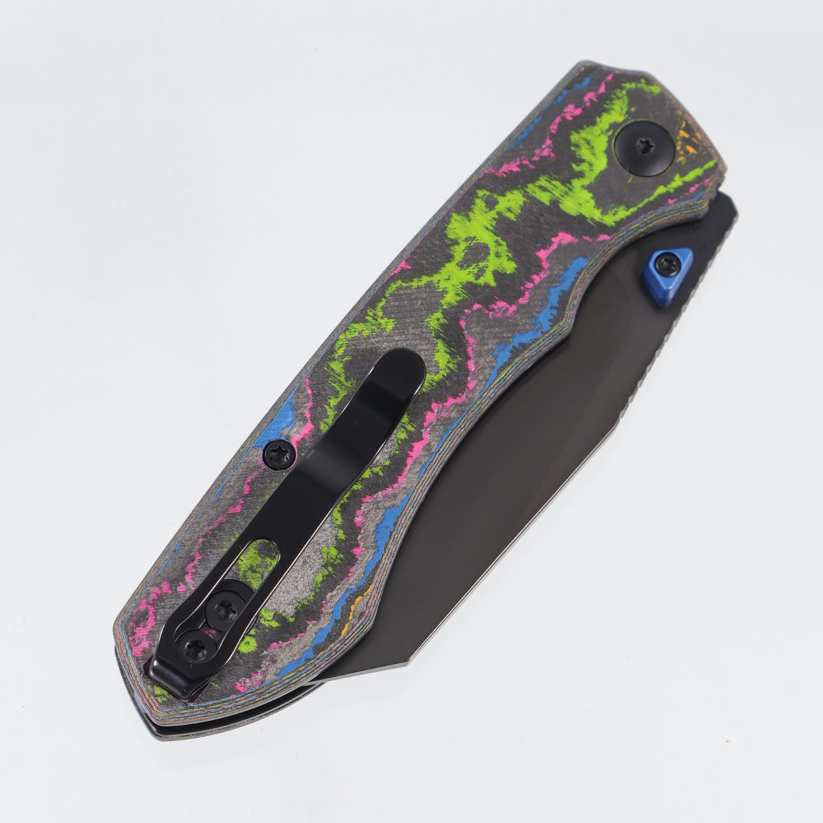 Kizer Wharning - 80s Camo Carbon w/ Blue Accents - Matte DLC Ultra Magnacut - Ki378E3 - BROP Exclusive