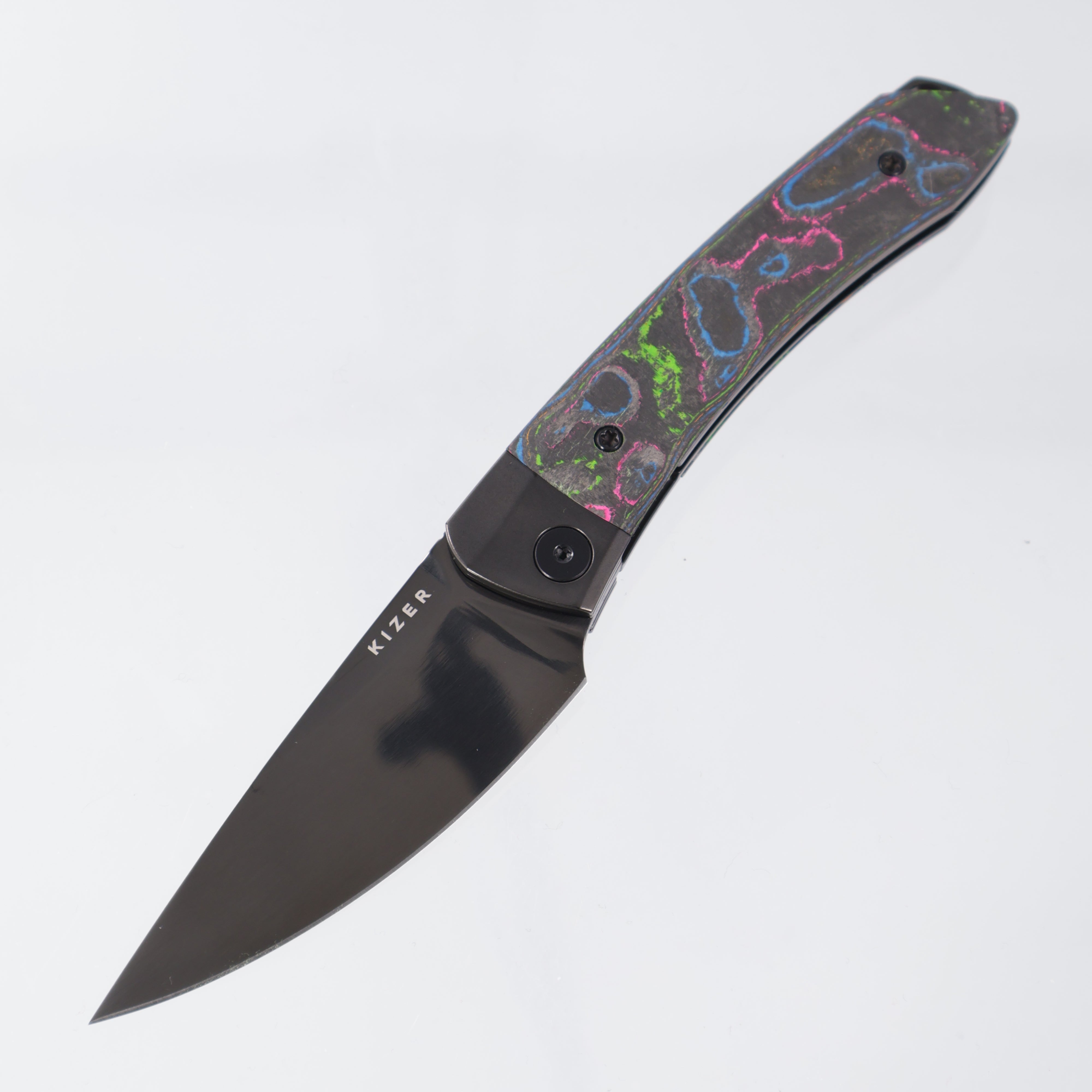 Kizer Mini Momo - 80s Camo Carbon & Titanium - DLC S35VN - Ki3663A2