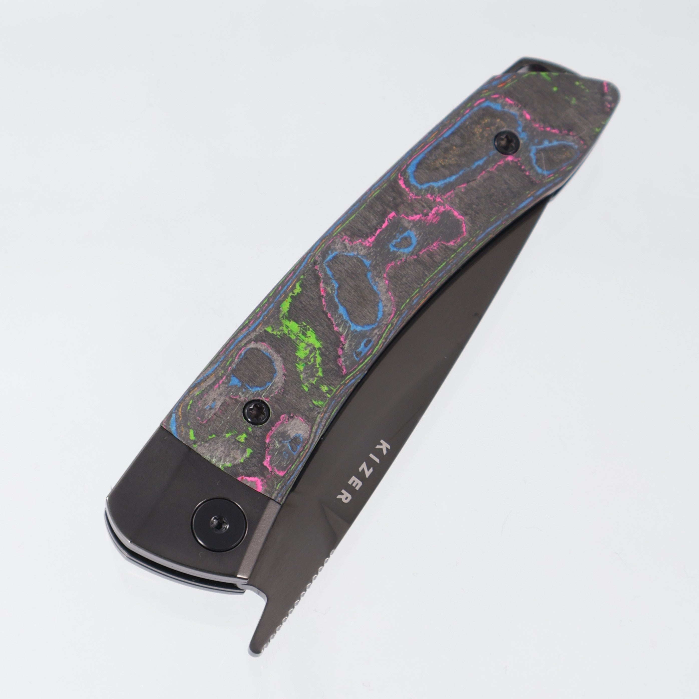 Kizer Mini Momo - 80s Camo Carbon & Titanium - DLC S35VN - Ki3663A2