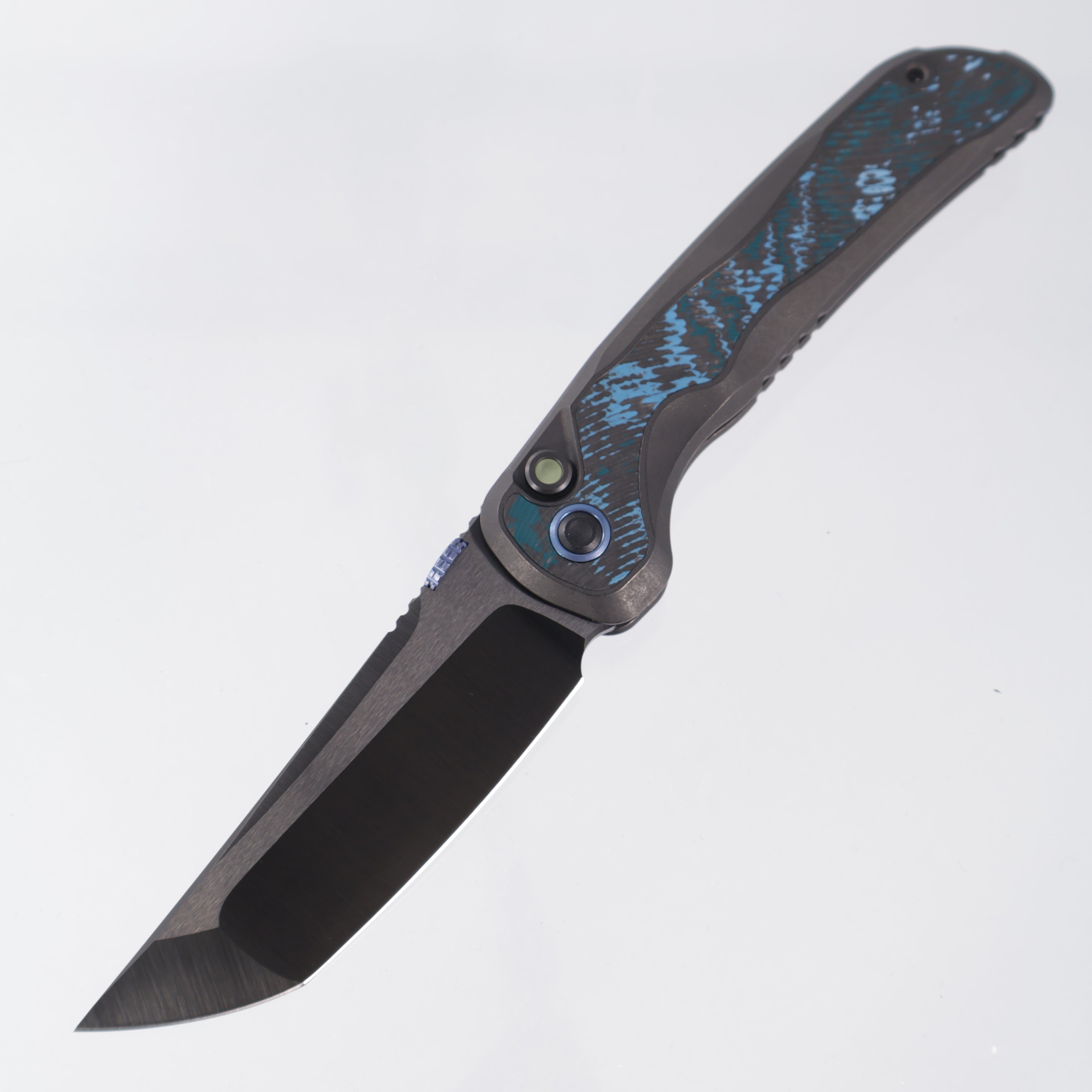 Kizer Mithril X-Series - DLC Titanium w/ Artic Storm Fat Carbon Inlays & Luminous Resin Button - Satin DLC Ultra Compound Grind M390 -ZX-FK08A2
