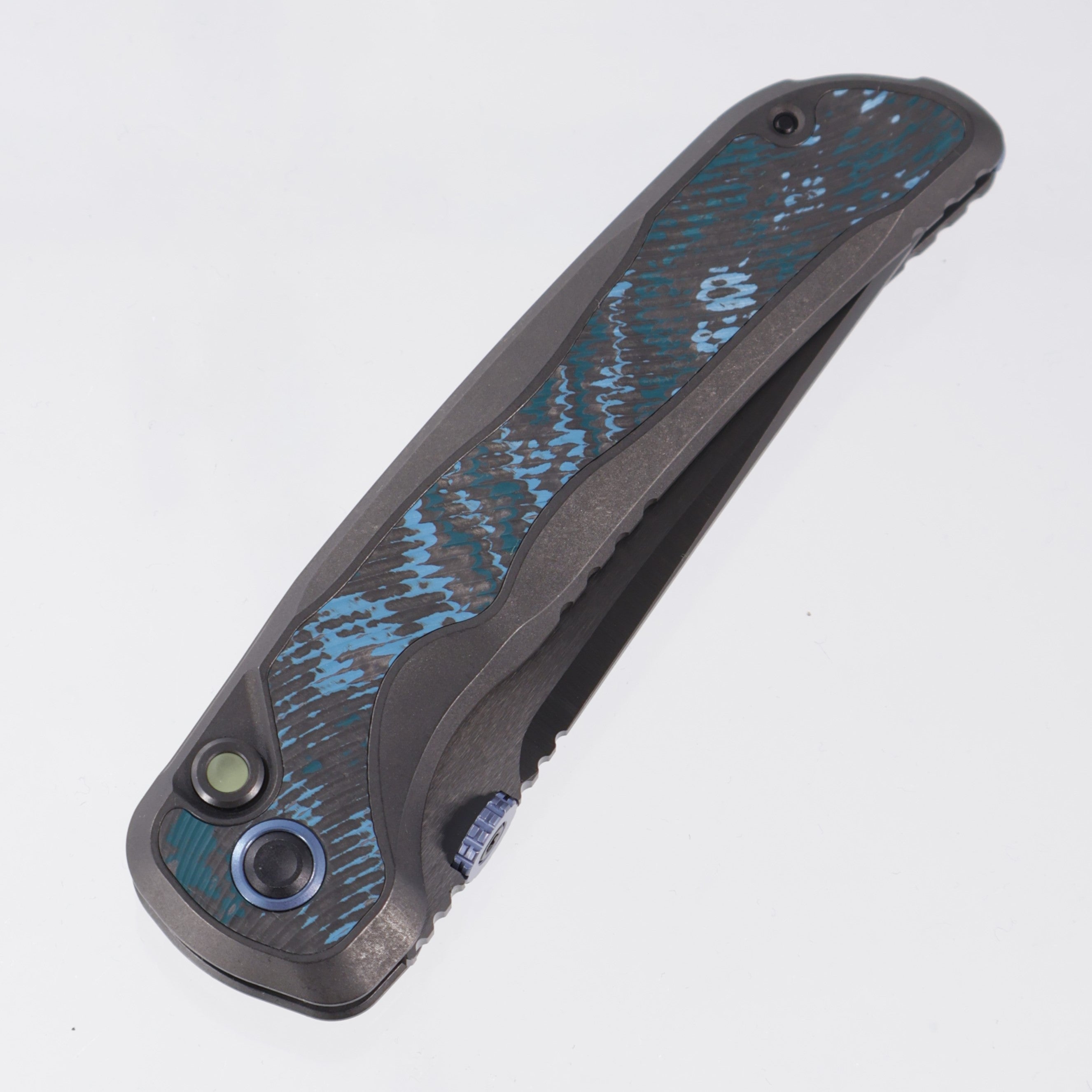 Kizer Mithril X-Series - DLC Titanium w/ Artic Storm Fat Carbon Inlays & Luminous Resin Button - Satin DLC Ultra Compound Grind M390 -ZX-FK08A2