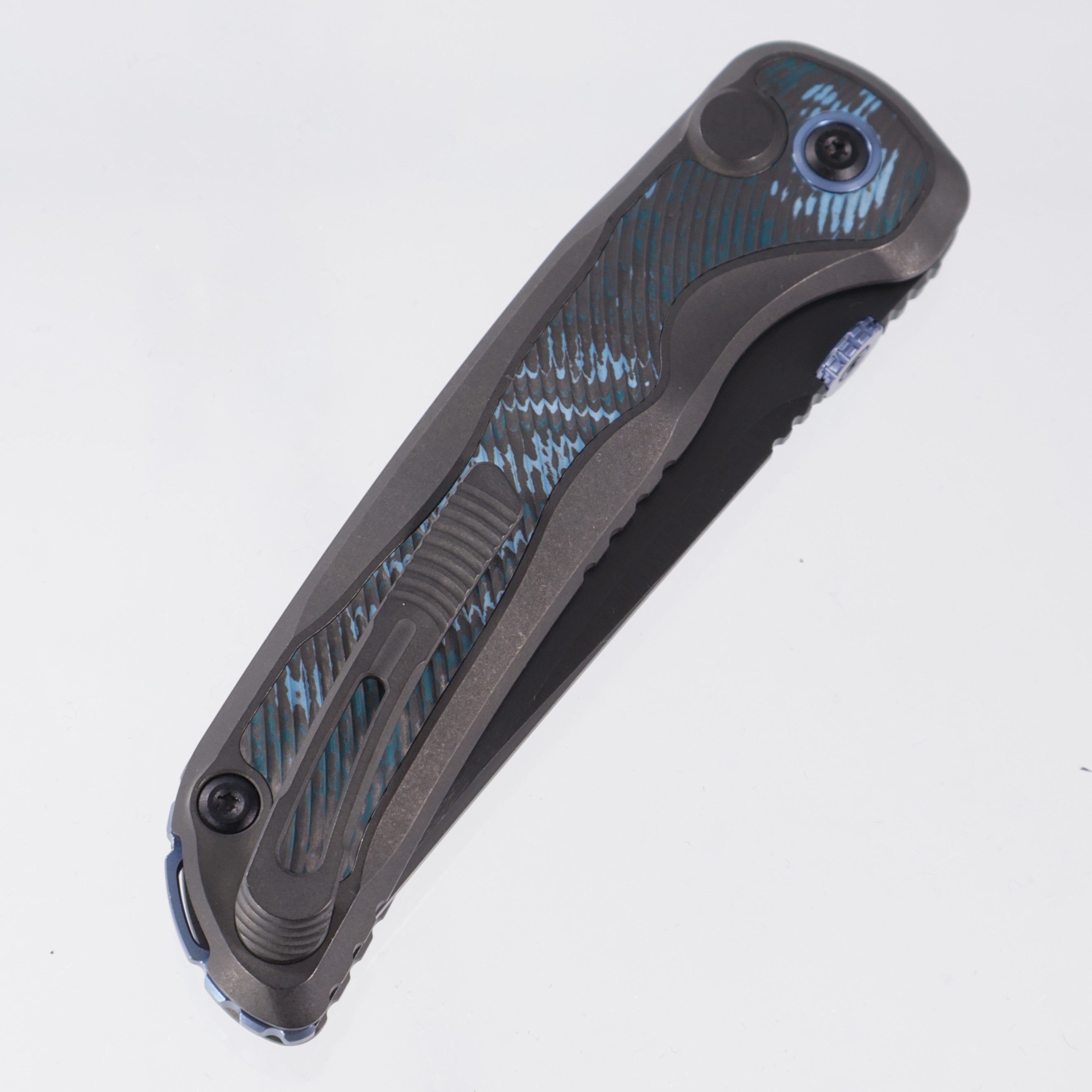 Kizer Mithril X-Series - DLC Titanium w/ Artic Storm Fat Carbon Inlays & Luminous Resin Button - Satin DLC Ultra Compound Grind M390 -ZX-FK08A2
