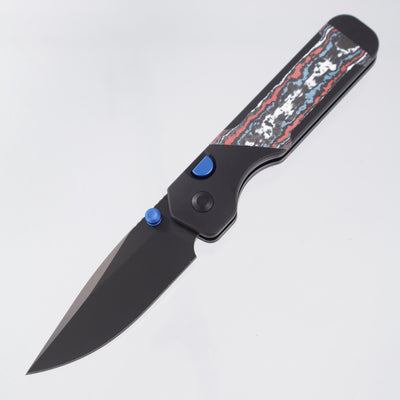 Kizer Militaw 315 KwikSwap Button Liner Lock - Black Aluminum w/ Nebula Fat Carbon Inlays & Blue Accents - Matte DLC Ultra M390 - Ki3634.31BDA1