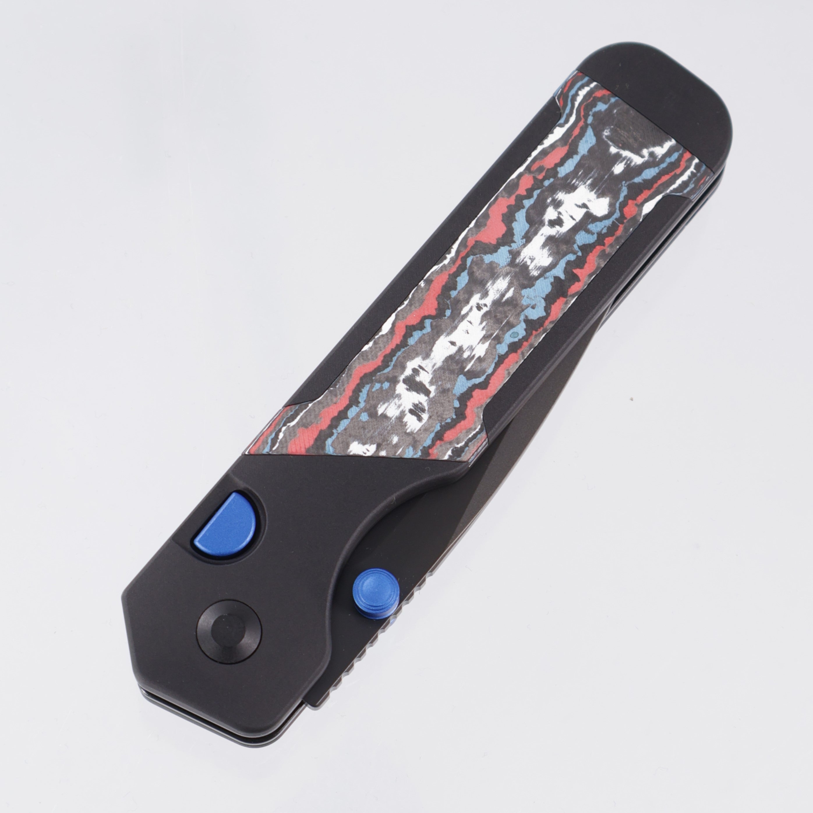 Kizer Militaw 315 KwikSwap Button Liner Lock - Black Aluminum w/ Nebula Fat Carbon Inlays & Blue Accents - Matte DLC Ultra M390 - Ki3634.31BDA1