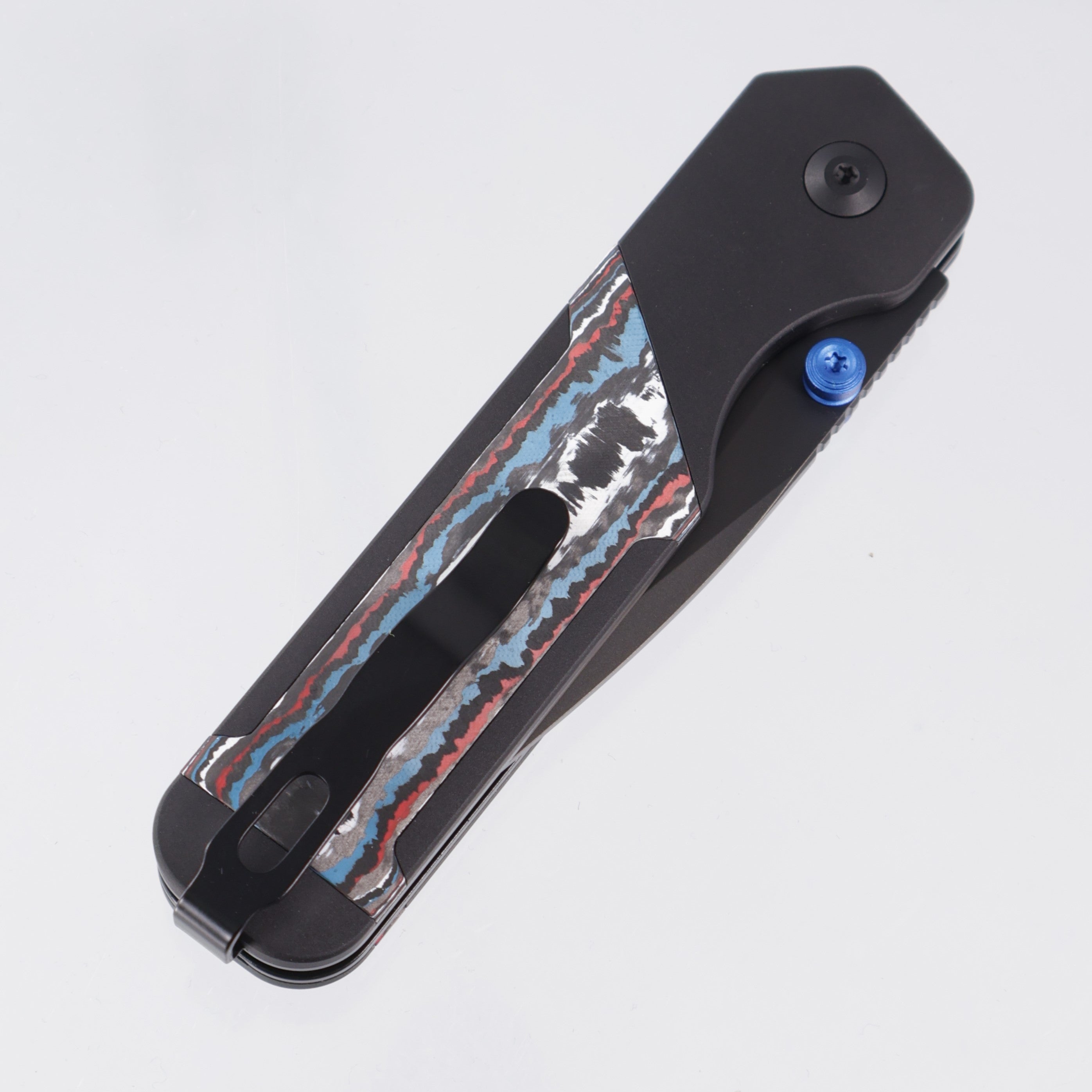Kizer Militaw 315 KwikSwap Button Liner Lock - Black Aluminum w/ Nebula Fat Carbon Inlays & Blue Accents - Matte DLC Ultra M390 - Ki3634.31BDA1