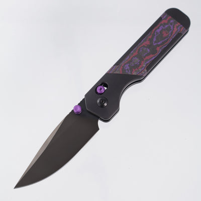 Kizer Militaw 315 KwikSwap Clutch Lock - Black Aluminum w/ Purple Haze Fat Carbon Inlays & Purple Accents - Matte DLC Ultra M390 - Ki3634.31CDA1