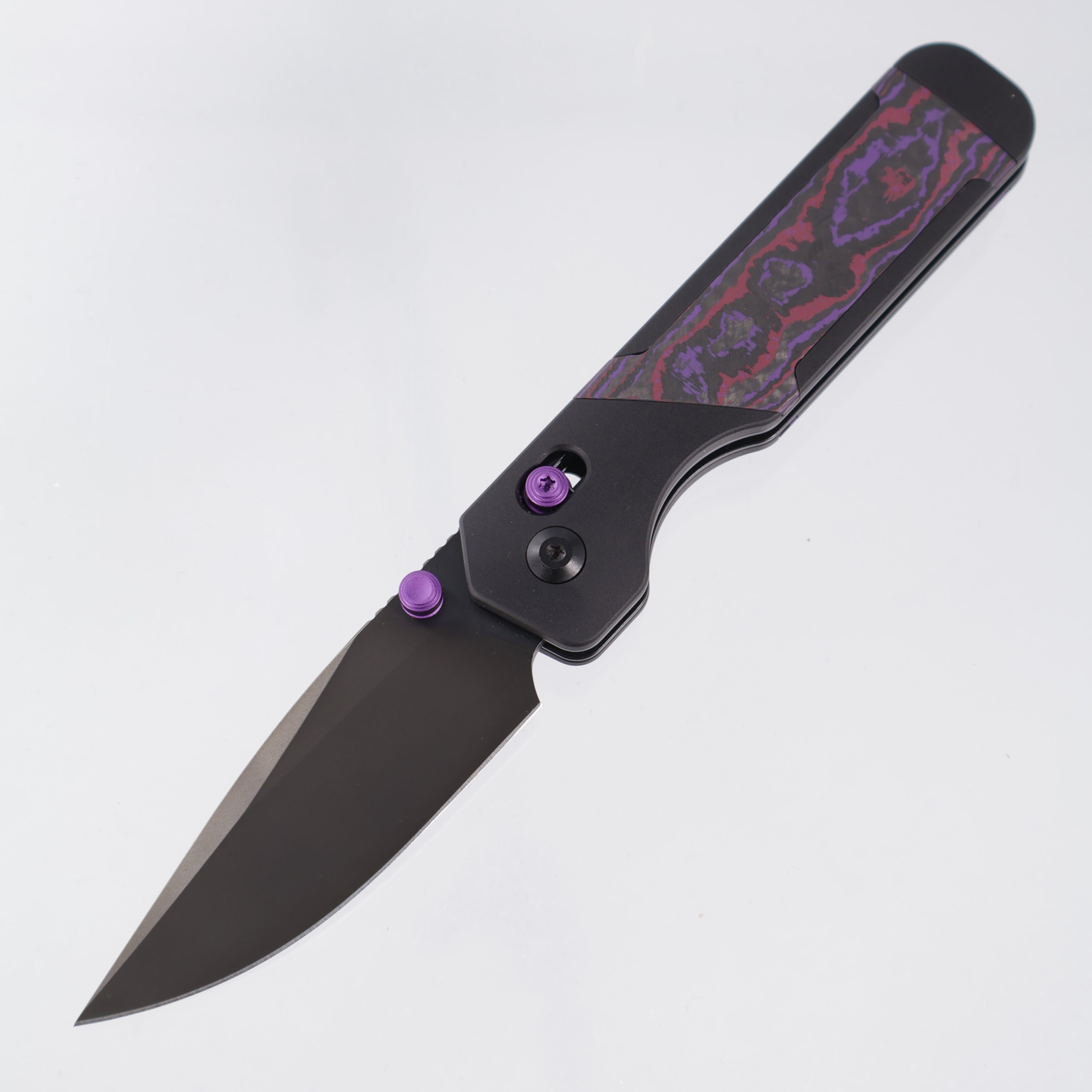 Kizer Militaw 315 KwikSwap Clutch Lock - Black Aluminum w/ Purple Haze Fat Carbon Inlays & Purple Accents - Matte DLC Ultra M390 - Ki3634.31CDA1