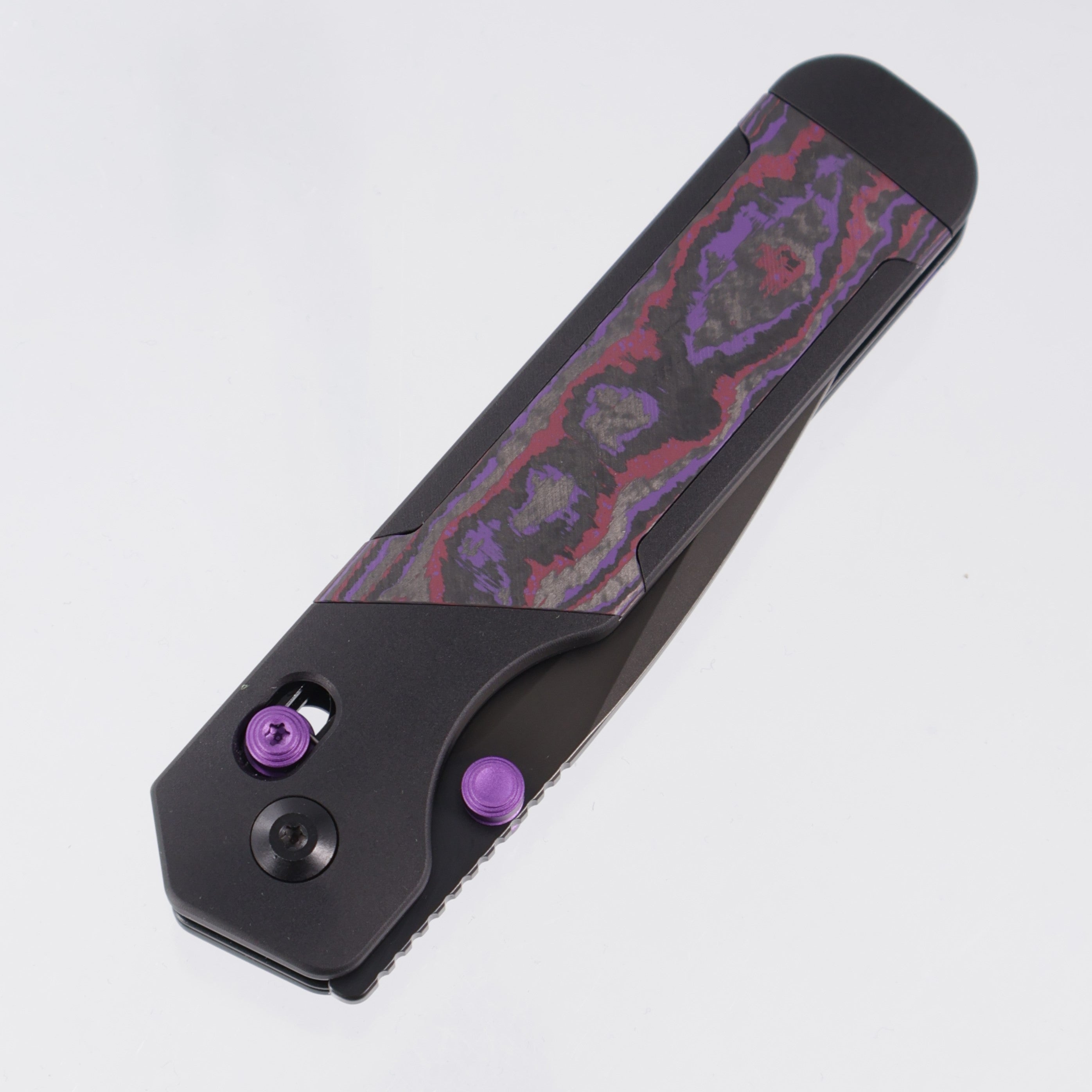 Kizer Militaw 315 KwikSwap Clutch Lock - Black Aluminum w/ Purple Haze Fat Carbon Inlays & Purple Accents - Matte DLC Ultra M390 - Ki3634.31CDA1