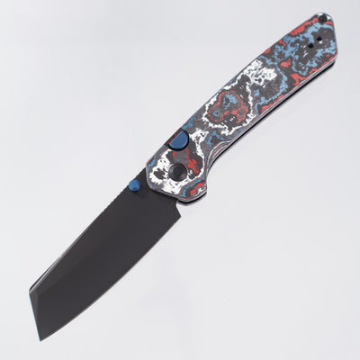 Kizer Madrac Button Liner Lock - Nebula Fat Carbon w/ Blue Accents - Matte DLC Ultra S45VN - Ki3693A1