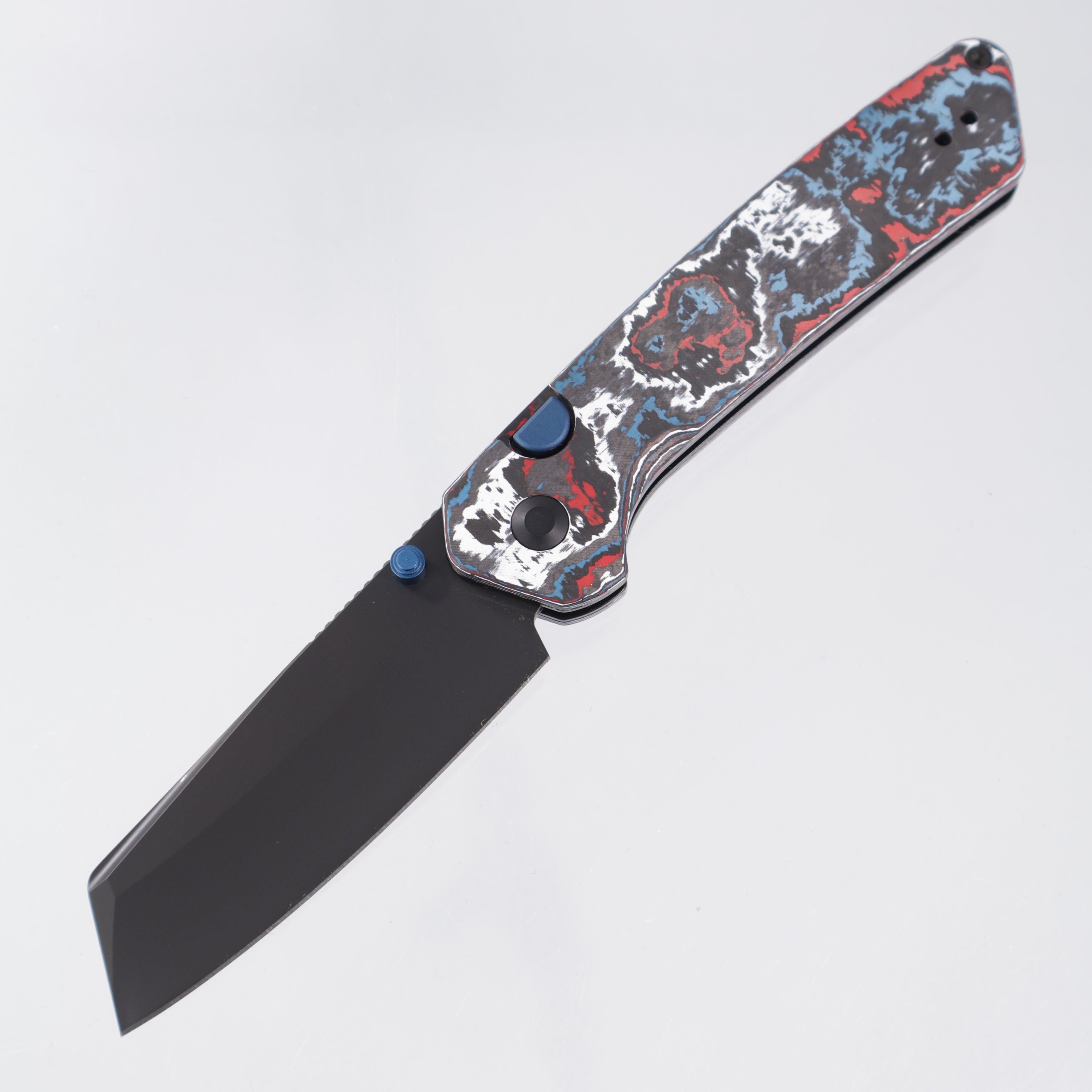Kizer Madrac Button Liner Lock - Nebula Fat Carbon w/ Blue Accents - Matte DLC Ultra S45VN - Ki3693A1