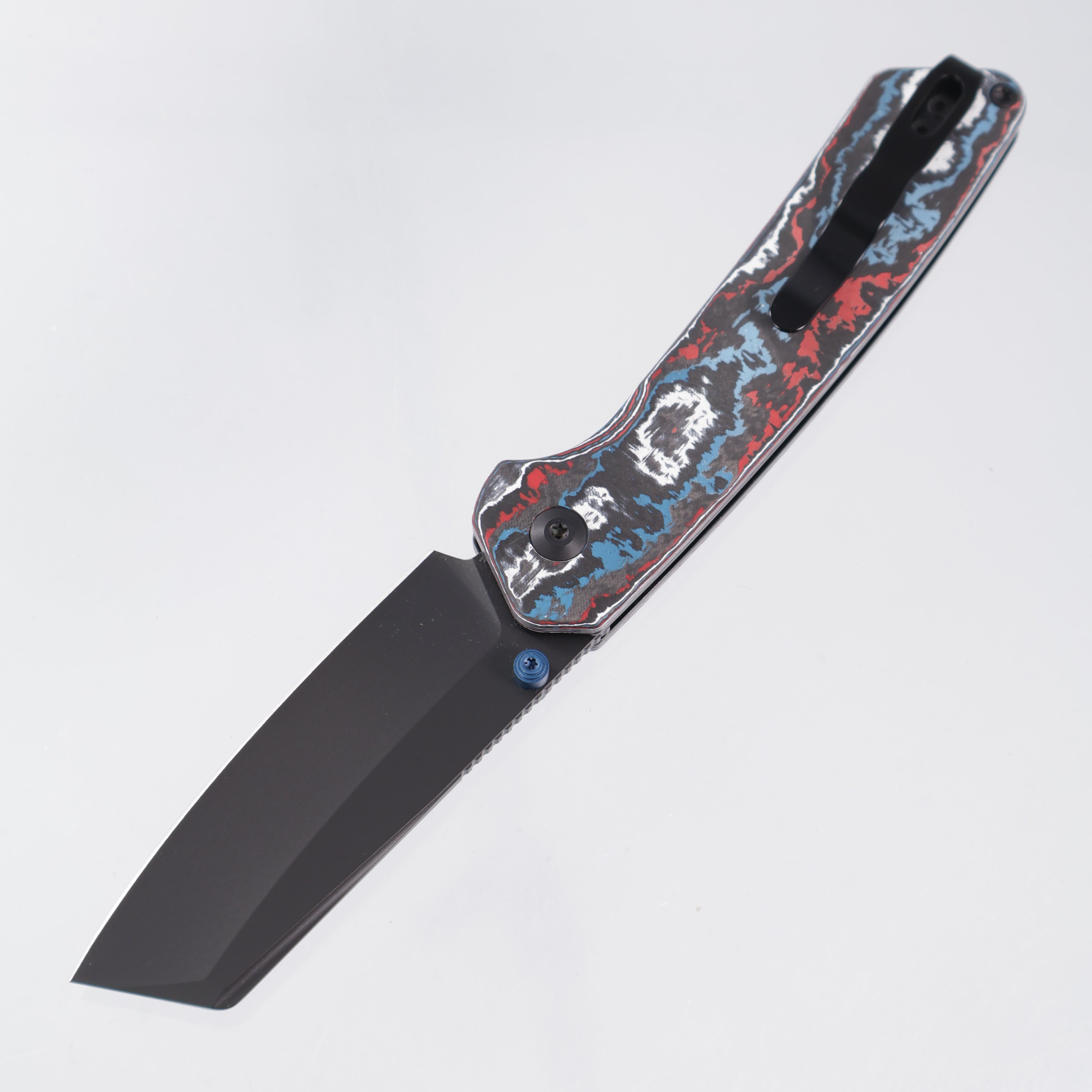 Kizer Madrac Button Liner Lock - Nebula Fat Carbon w/ Blue Accents - Matte DLC Ultra S45VN - Ki3693A1