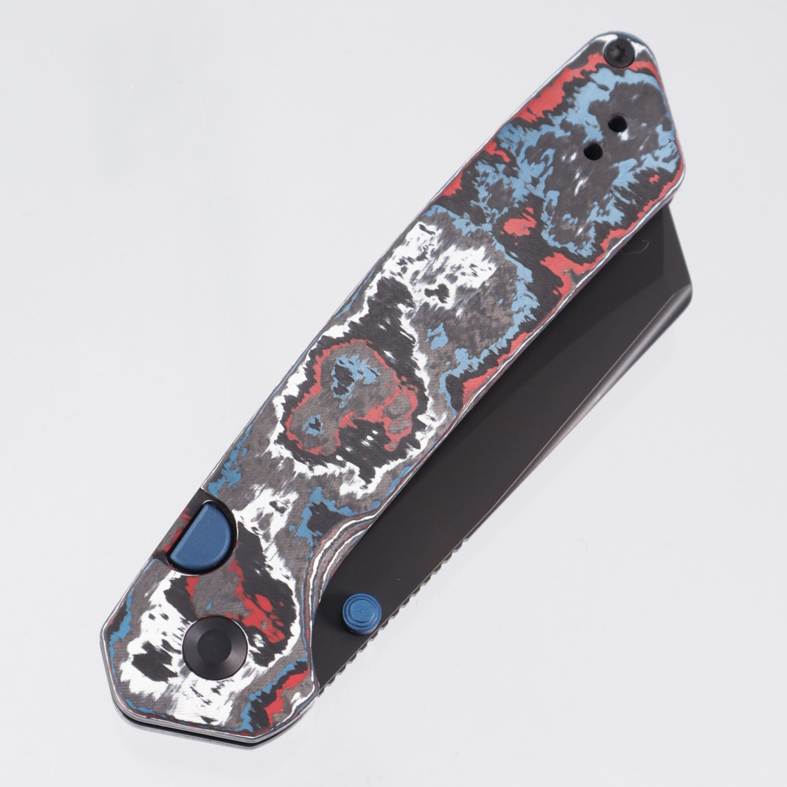 Kizer Madrac Button Liner Lock - Nebula Fat Carbon w/ Blue Accents - Matte DLC Ultra S45VN - Ki3693A1