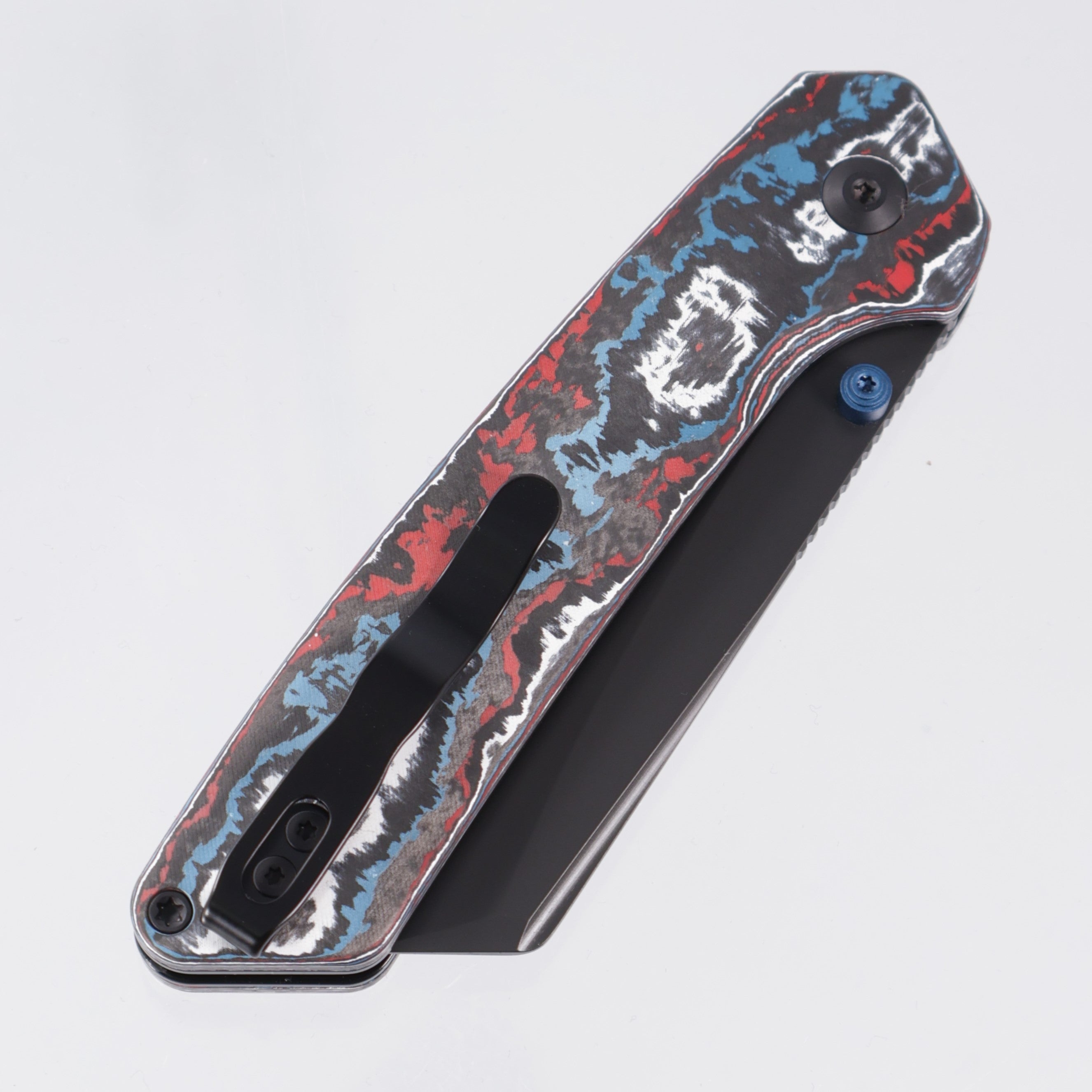 Kizer Madrac Button Liner Lock - Nebula Fat Carbon w/ Blue Accents - Matte DLC Ultra S45VN - Ki3693A1