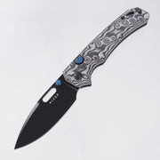 Kizer Outposter Button Liner Lock - Gray Vortex Micarta w/ Blue Accents - Blackwash Nitro-V - V3802BDA2